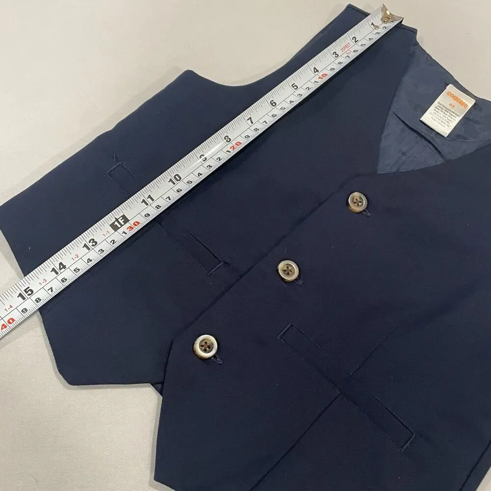 ~ Gymboree 5T Boys Vest Navy Blue Lined 3 Button Up